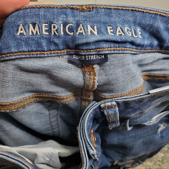 American Eagle Jeans Womens 2 High Rise Jeggings Distressed Ripped Light Wash - Picture 8 of 11